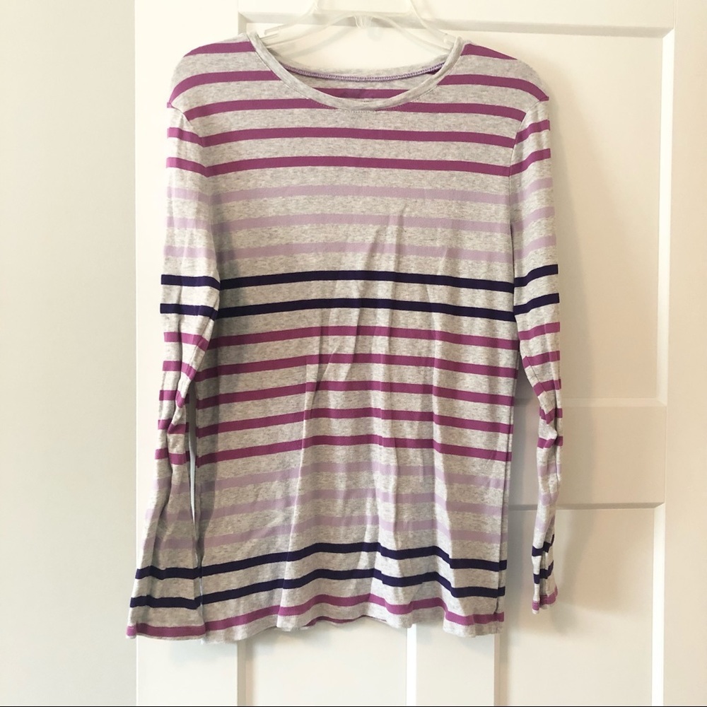 Old Navy Gray & Purple Striped Long Sleeve Tee XL 100% Cotton